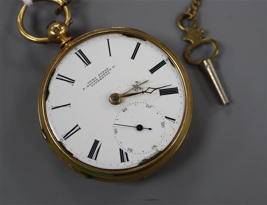 A Victorian 18ct gold keywind pocket watch, by Owen Owens, Liverpool, (a.f.).